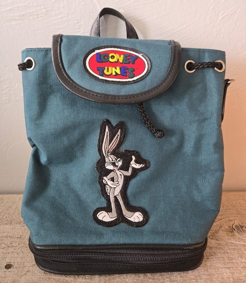 Vintage 1995 Looney Tunes Bugs Bunny Small Backpack Teal/Black